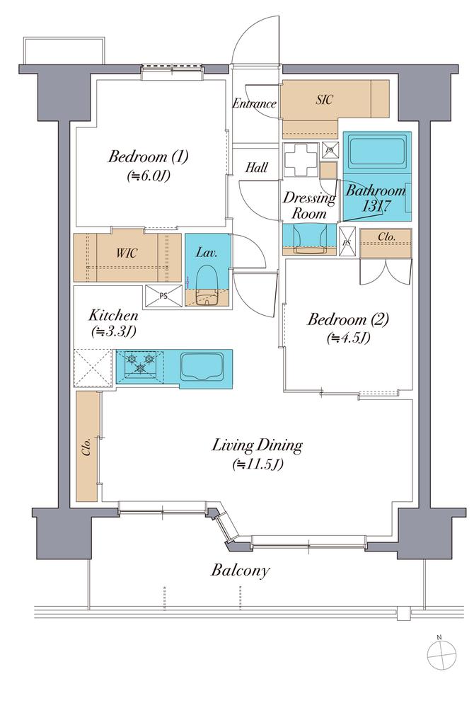 レーベン浄心の間取り図　D：2LDK+WIC+SIC