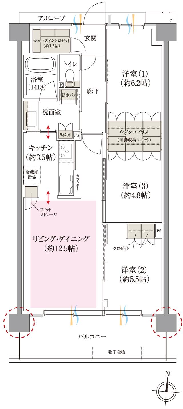 ルネ瑞穂公園の間取り図　C1：3LDK+SIC