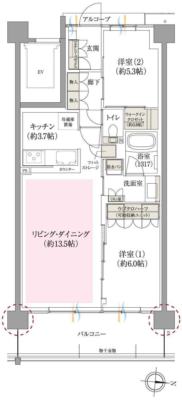 ルネ瑞穂公園の間取り図　I2：2LDK+WIC