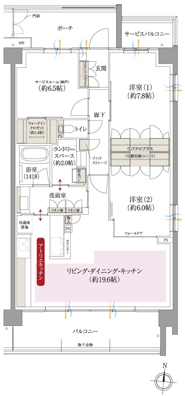 ルネ瑞穂公園の間取り図　F(2階)：2LDK+S+WIC