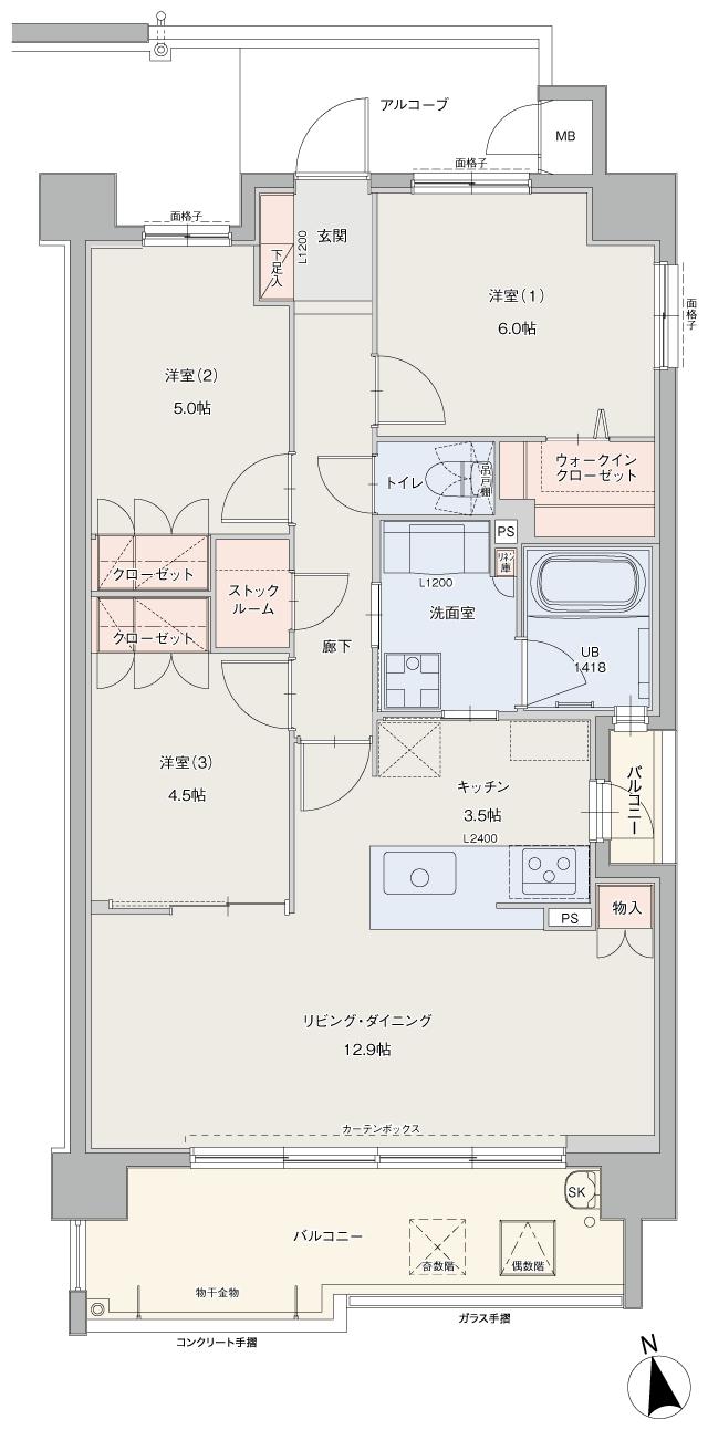 ロフティスクエア一宮八幡の間取り図　C：3LDK