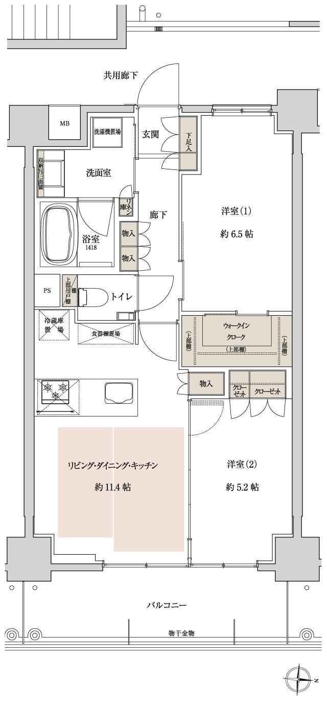ティサージュ桜山の間取り図　B'：2LDK+WIC