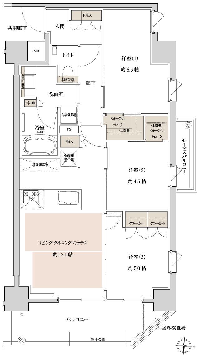 ティサージュ桜山の間取り図　C：3LDK+2WIC