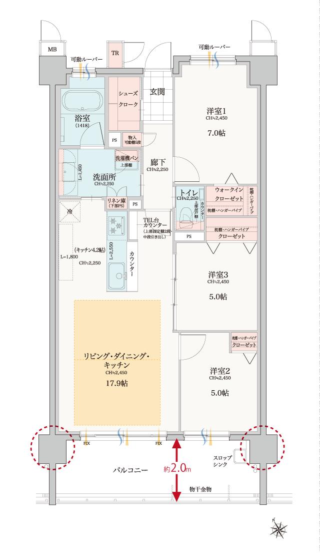 エルグランデ知立南陽の間取り図　H1：3LDK＋WIC＋SC＋TR