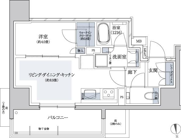 ザ・パークハウス 上前津フロントの間取り図　A：1LDK+WIC