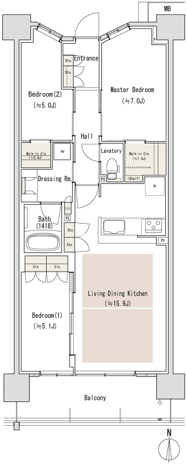 パークホームズLaLa名古屋みなとアクルス シーズンズの間取り図　S1-73H1：3LDK+2WIC