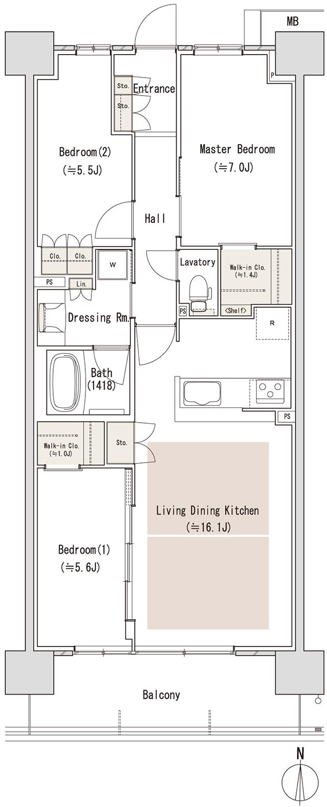 パークホームズLaLa名古屋みなとアクルス シーズンズの間取り図　S1-76L1：3LDK+2WIC