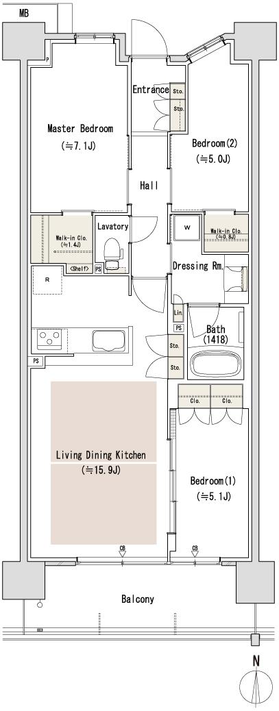 パークホームズLaLa名古屋みなとアクルス シーズンズの間取り図　S1-74H2：3LDK+2WIC