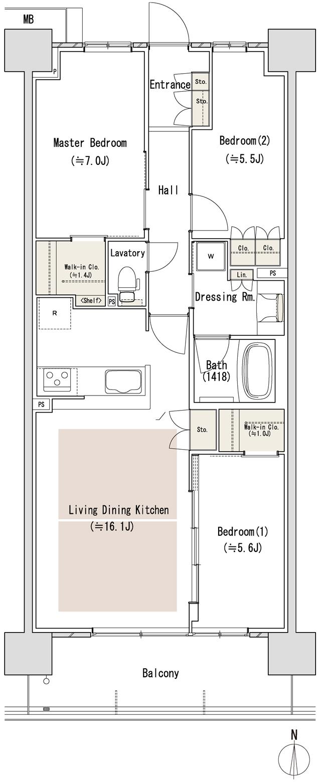 パークホームズLaLa名古屋みなとアクルス シーズンズの間取り図　S1-76L2：3LDK+2WIC