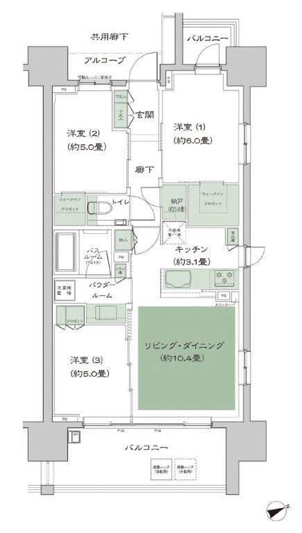 シティタワー名駅那古野の間取り図　70D：3LDK＋N＋2WIC