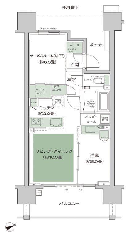 シティタワー名駅那古野の間取り図　60B'：1LDK+S+N+WIC＋SIC