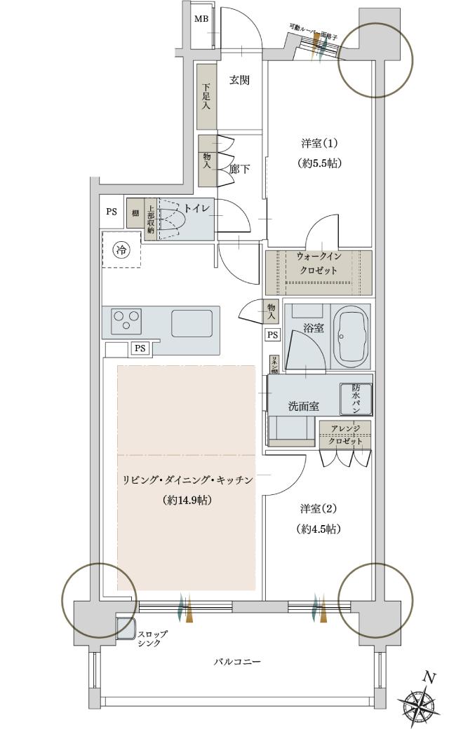ヴィー・クオレ熱田神宮西の間取り図　B：2LDK