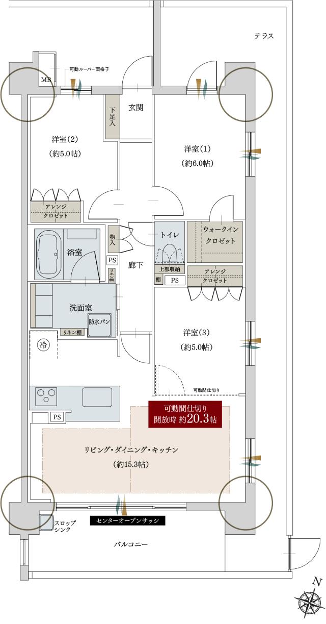 ヴィー・クオレ熱田神宮西の間取り図　F1：3LDK