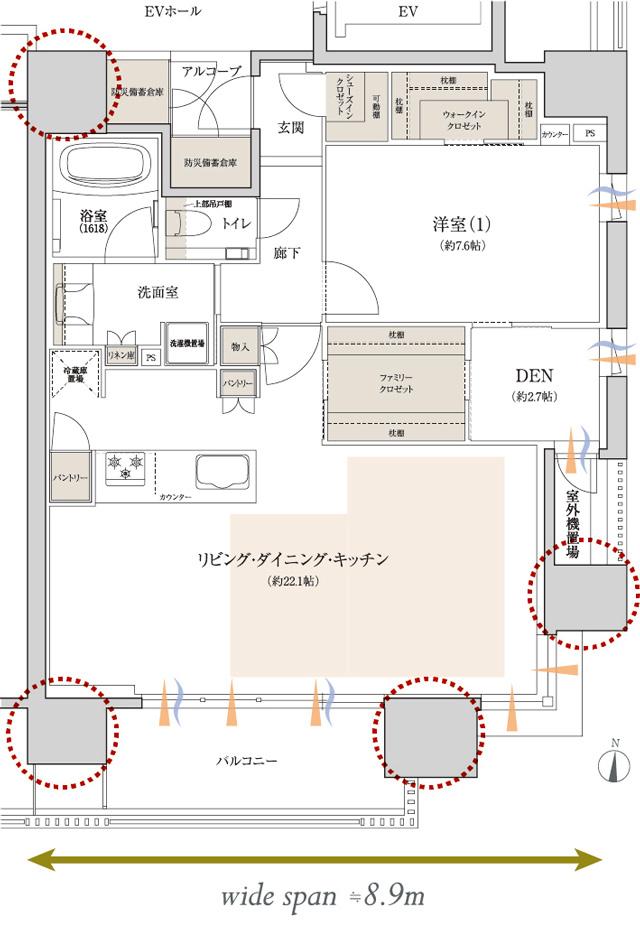 レ・ジェイド名古屋丸の内の間取り図　B(MENU PLAN3)：1LDK+DEN