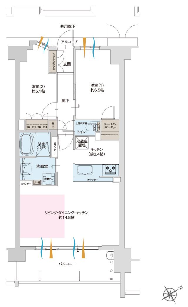 グランドパレス上小田井の間取り図　G1：2LDK+WIC