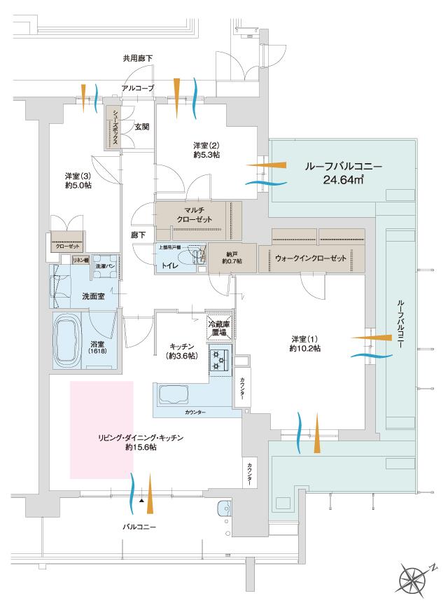 グランドパレス上小田井の間取り図　Pr：3LDK+WIC