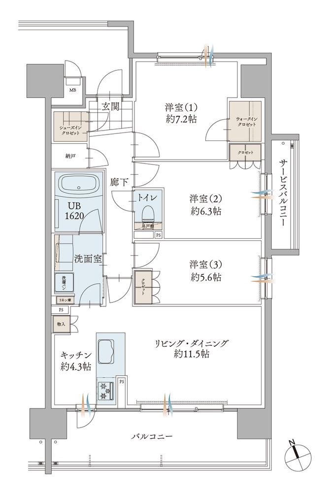 エンブルアルビオ富士中央の間取り図　G2：3LDK+WIC+SIC