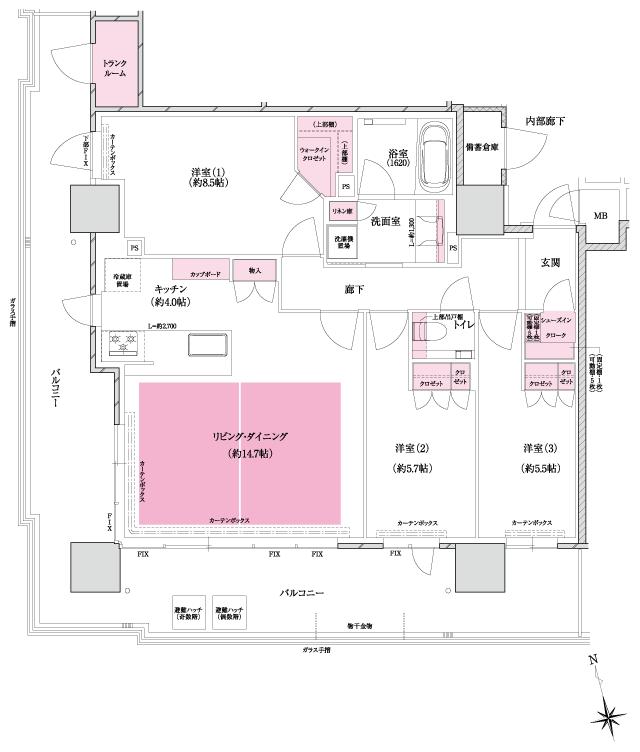 ザ・ファインタワー名古屋今池の間取り図　JP：3LDK+WIC＋SIC