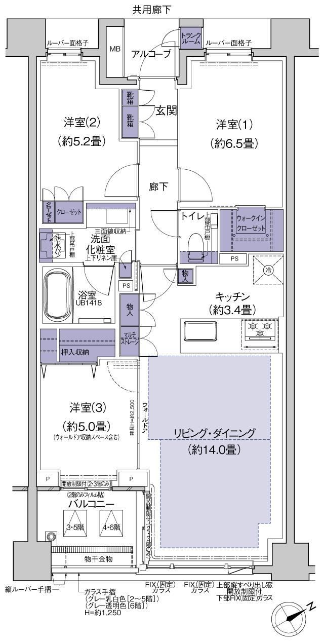 プラウド八事清水ケ岡の間取り図　G：3LDK+WIC