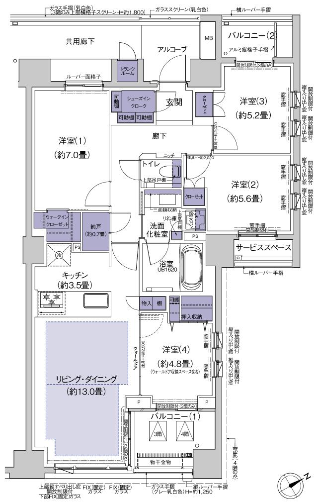 プラウド八事清水ケ岡の間取り図　J：4LDK+N+WIC+SIC