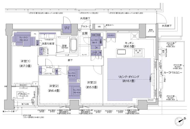 プラウド八事清水ケ岡の間取り図　P-Pr：3LDK+3WIC+SIC+TR