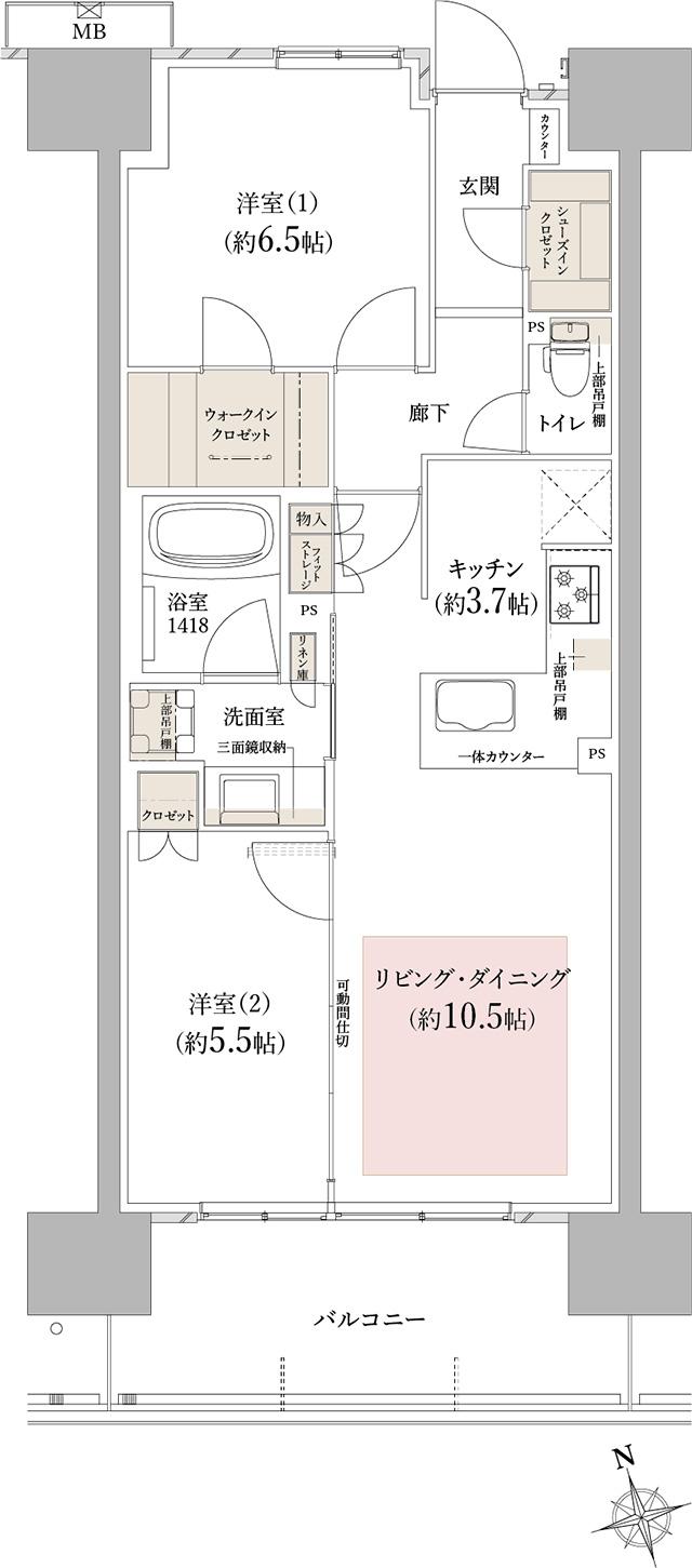 メイツ岐阜の間取り図　D：2LDK＋WIC＋SIC