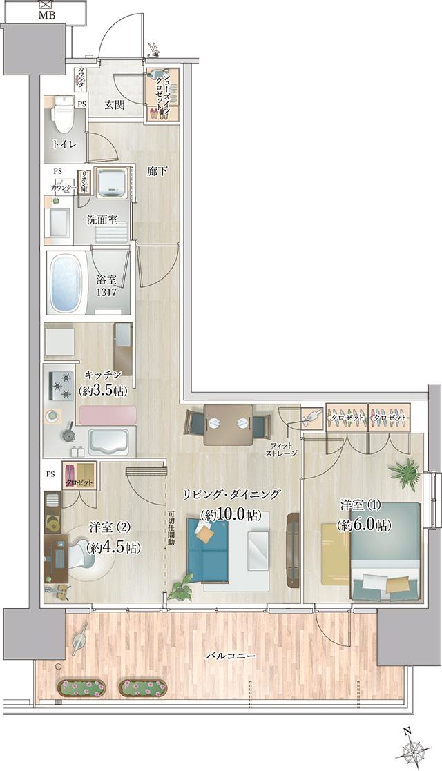 メイツ岐阜の間取り図　F：2LDK+SIC