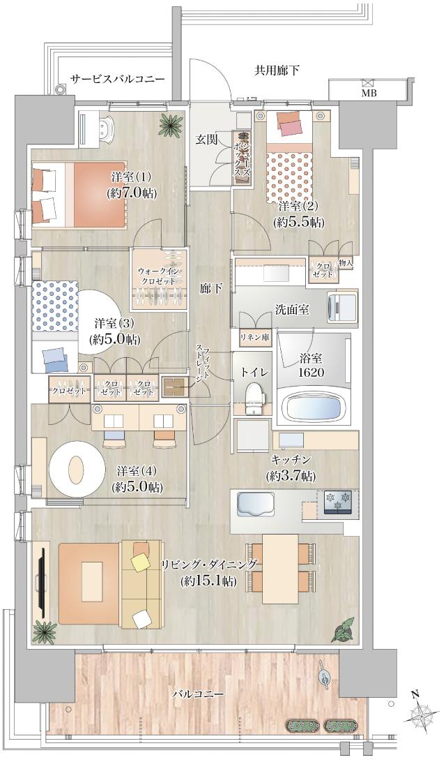 メイツ岐阜の間取り図　A：4LDK+WIC