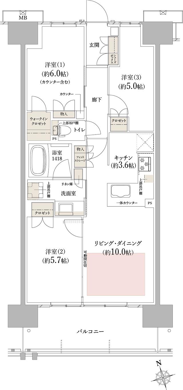 メイツ岐阜の間取り図　E2：3LDK＋WIC