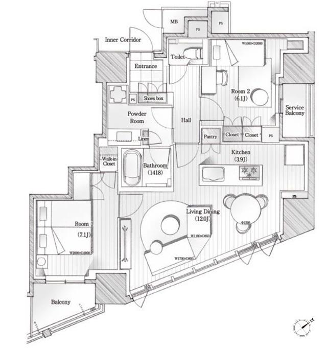 ローレルタワー名古屋千種の間取り図　N：2LDK