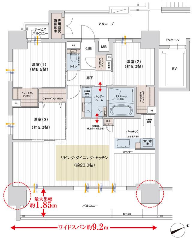 プレサンス ロジェ 四日市西浦通りの間取り図　E：3LDK+3WIC+SIC