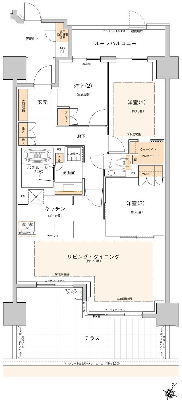 ザ・ライオンズ覚王山の間取り図　G1：3LDK+WIC