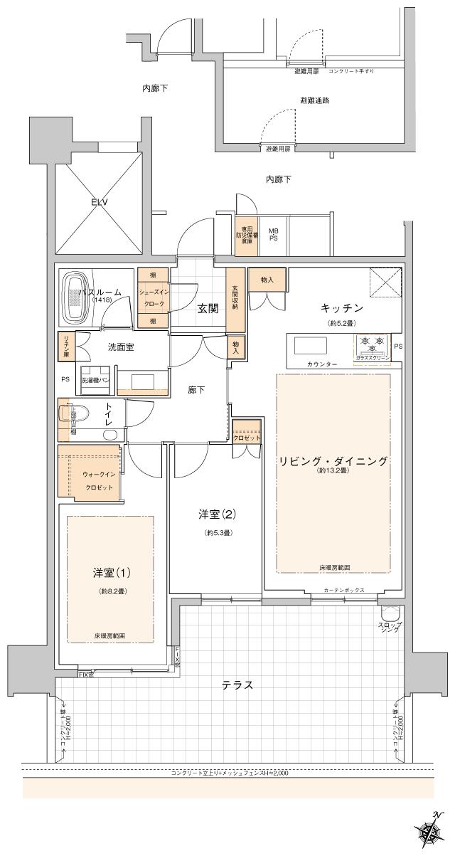 ザ・ライオンズ覚王山の間取り図　I1：2LDK+SIC+WIC