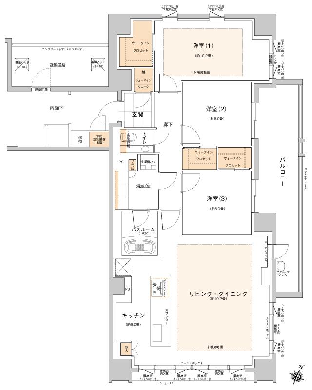 ザ・ライオンズ覚王山の間取り図　J2：3LDK+SIC+3WIC