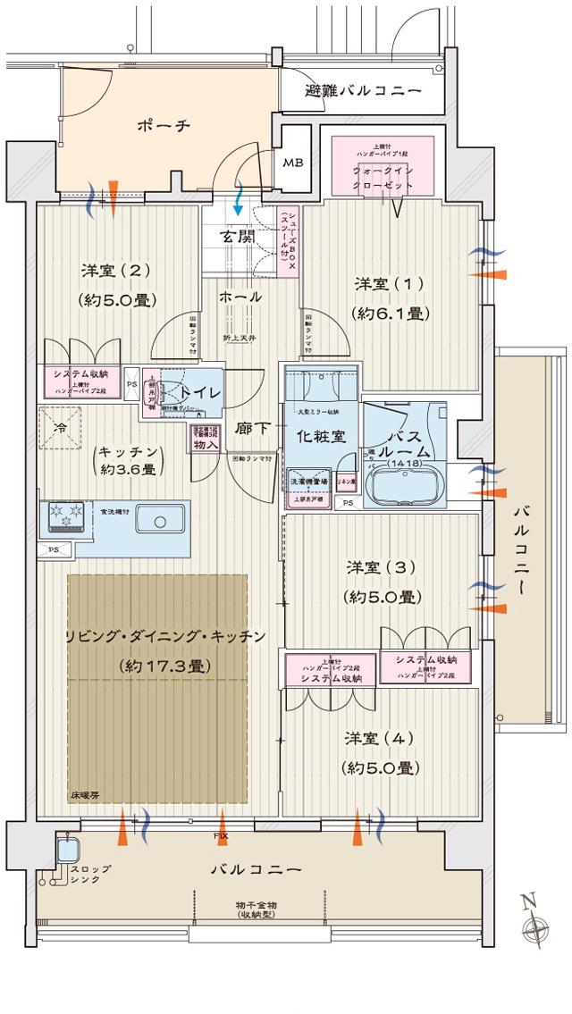 モアグレース高蔵寺フォレストフォートの間取り図　G：4LDK+WIC