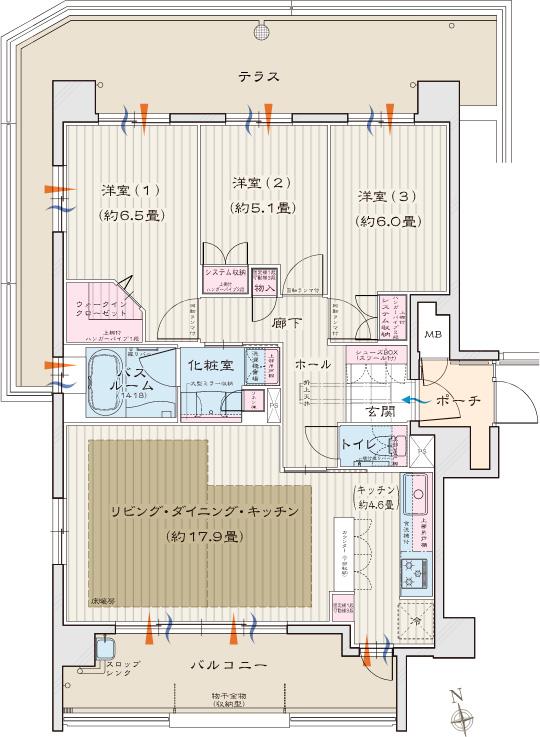 モアグレース高蔵寺フォレストフォートの間取り図　At：3LDK+WIC