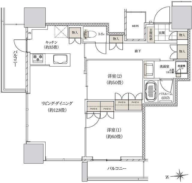 ライオンズ岐阜プレミストタワー35の間取り図　DB：2LDK