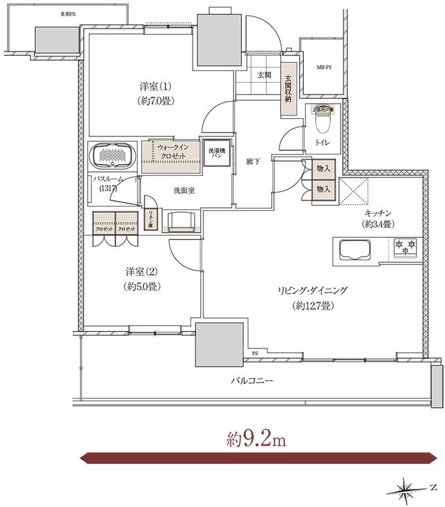 ライオンズ岐阜プレミストタワー35の間取り図　DK：2LDK+WIC