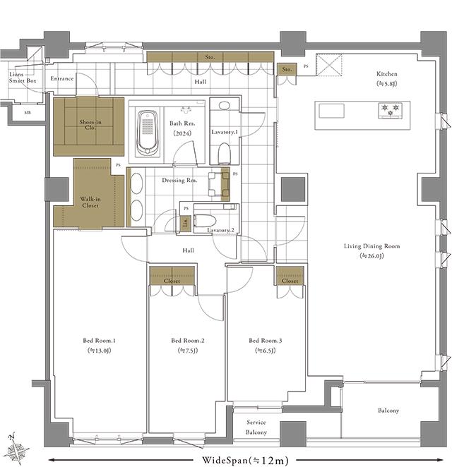 リジェ南山の間取り図　J：3LDK+WIC+SIC