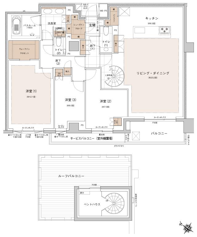 リジェ南山の間取り図　W：3LDK+WIC+SIC+PH