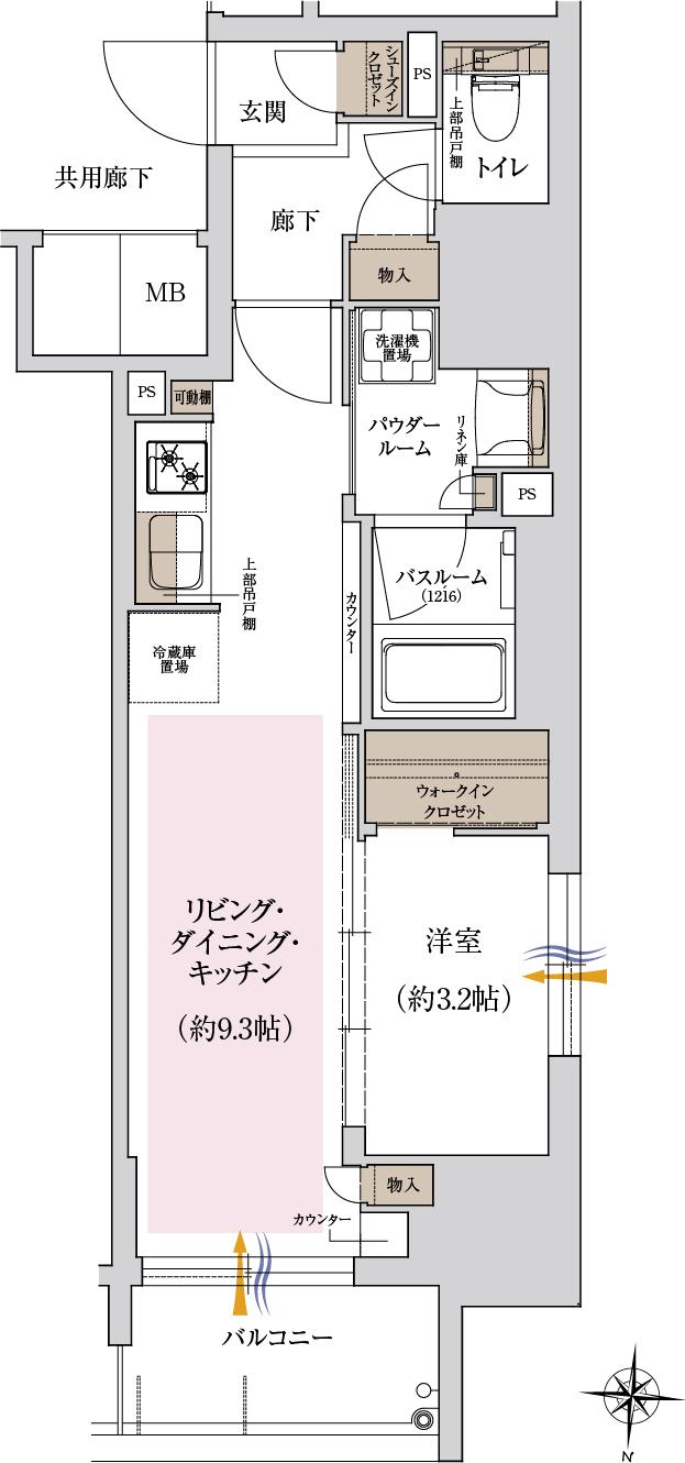 プレサンス ロジェ 泉 高岳の間取り図　C：1LDK+WIC+SIC