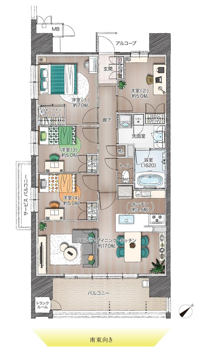 アルバックス知立駅前の間取り図　A：4LDK+WIC+TR