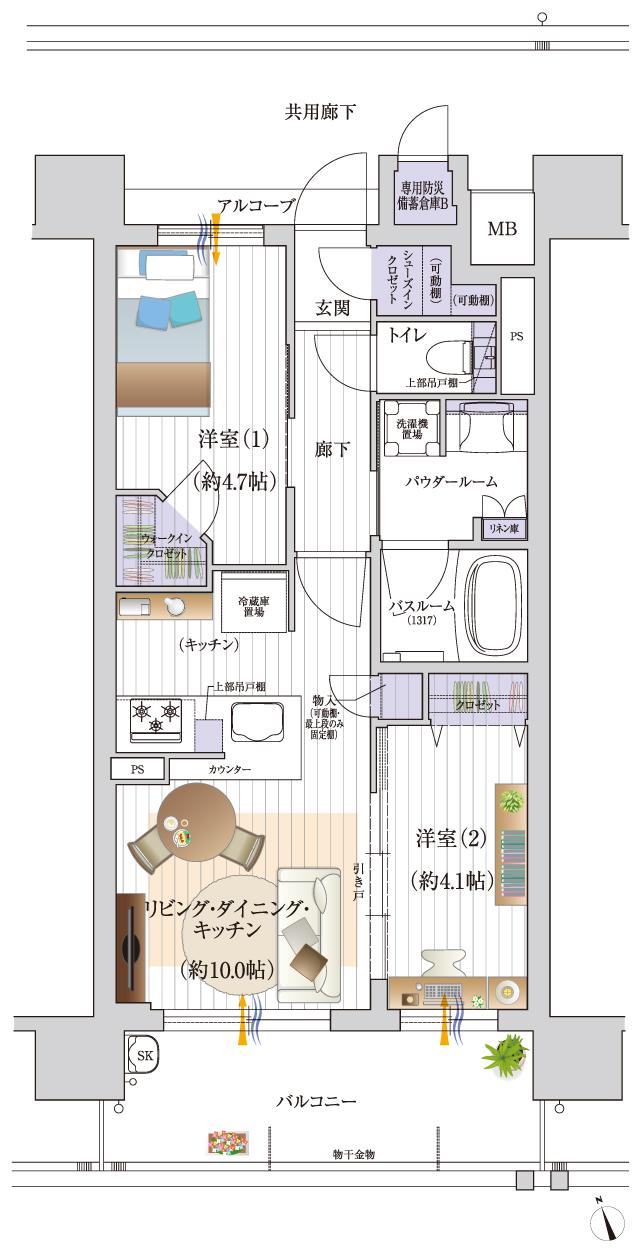 プレサンス ロジェ 名古屋浅間町ザ・レジデンスの間取り図　B：2LDK+WIC+SIC