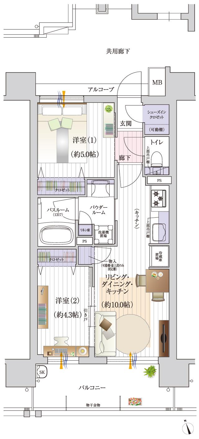 プレサンス ロジェ 名古屋浅間町ザ・レジデンスの間取り図　E：2LDK+SIC