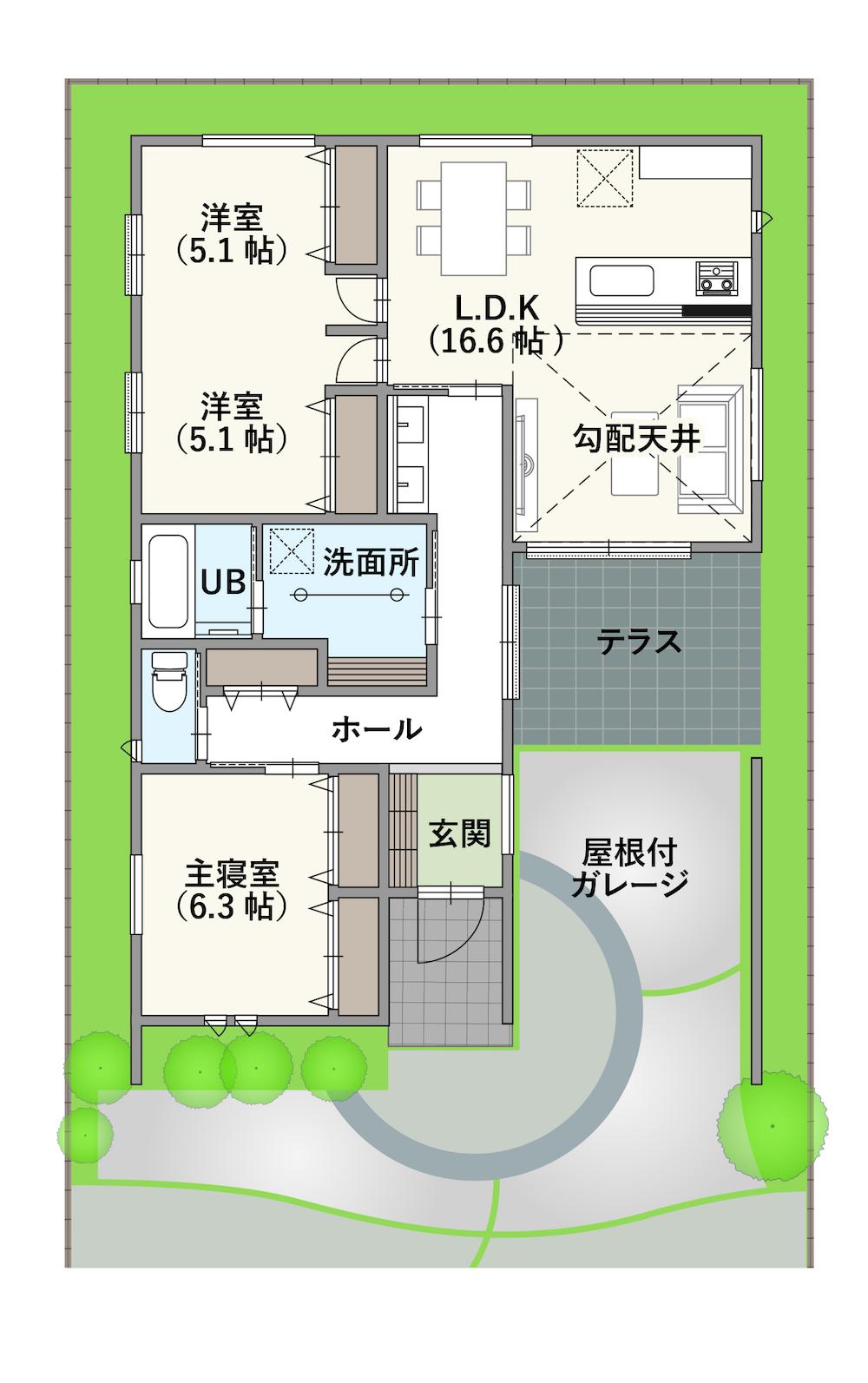 【内藤建設】北方町小柳　ビルトインガレージのある平屋　