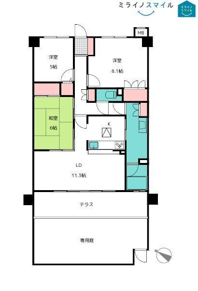 ファミリアーレ山木　1階【ペット可・専用庭・平田小学校】