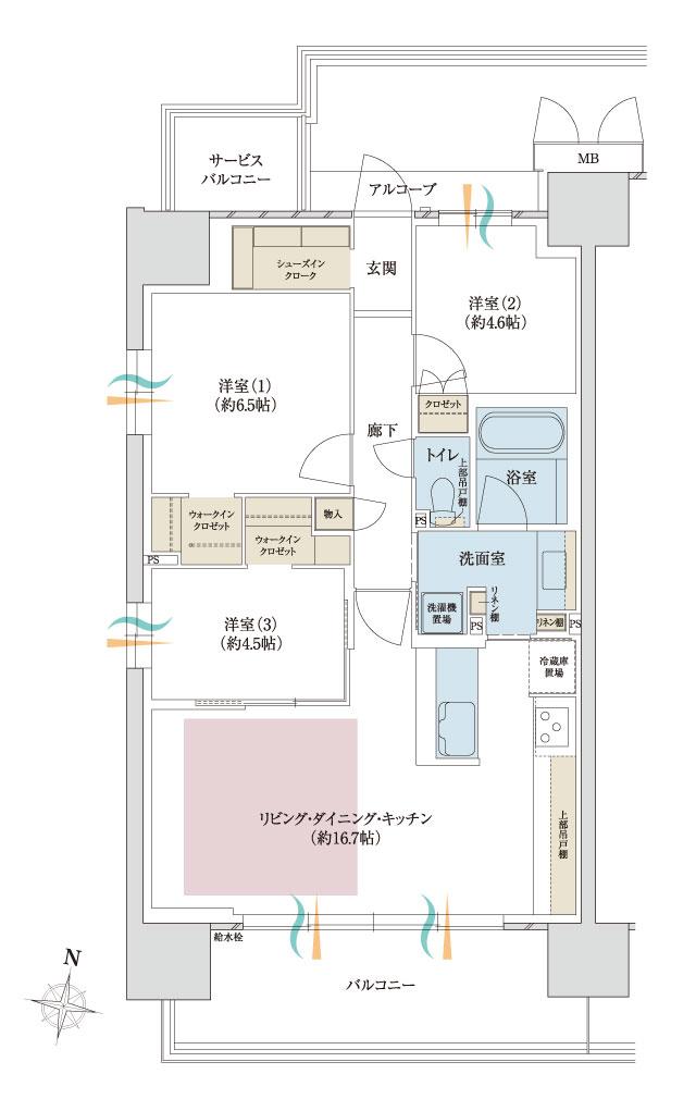 (仮称)ドンピシャ！マンションプロジェクトの間取り図　A：3LDK+2WIC+SIC