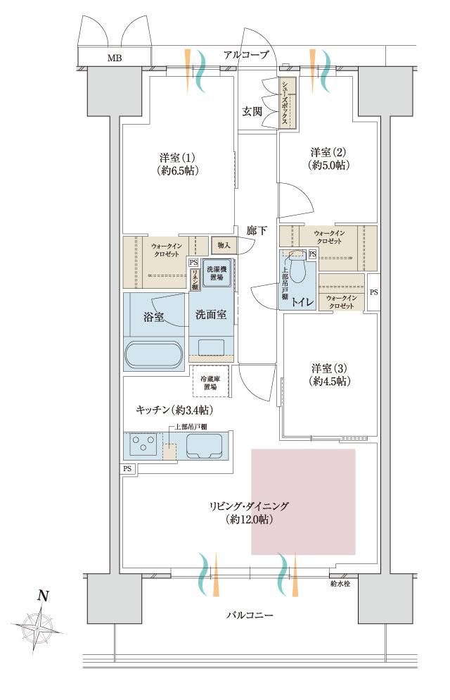 (仮称)ドンピシャ！マンションプロジェクトの間取り図　C2：3LDK+3WIC