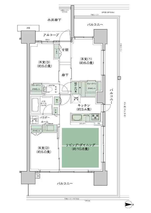 シティテラス若江岩田の間取り図　D-A：3LDK＋N＋2WIC