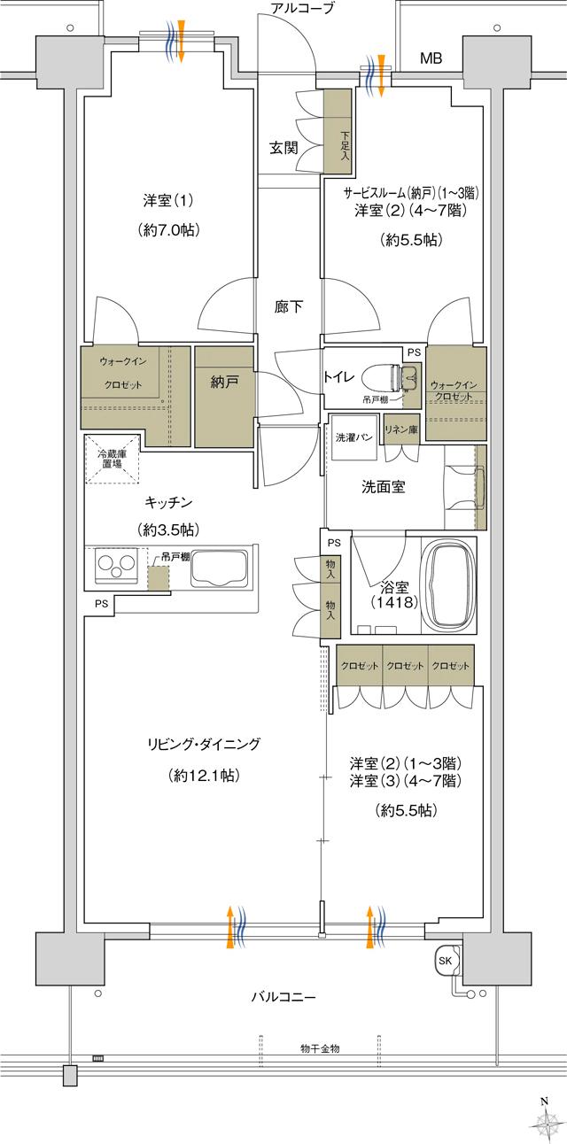 ジェイグラン京都桂川駅前(京都市史上初 JR駅徒歩1分 最大級プロジェクト)の間取り図　DB1：3LDK＋2WIC